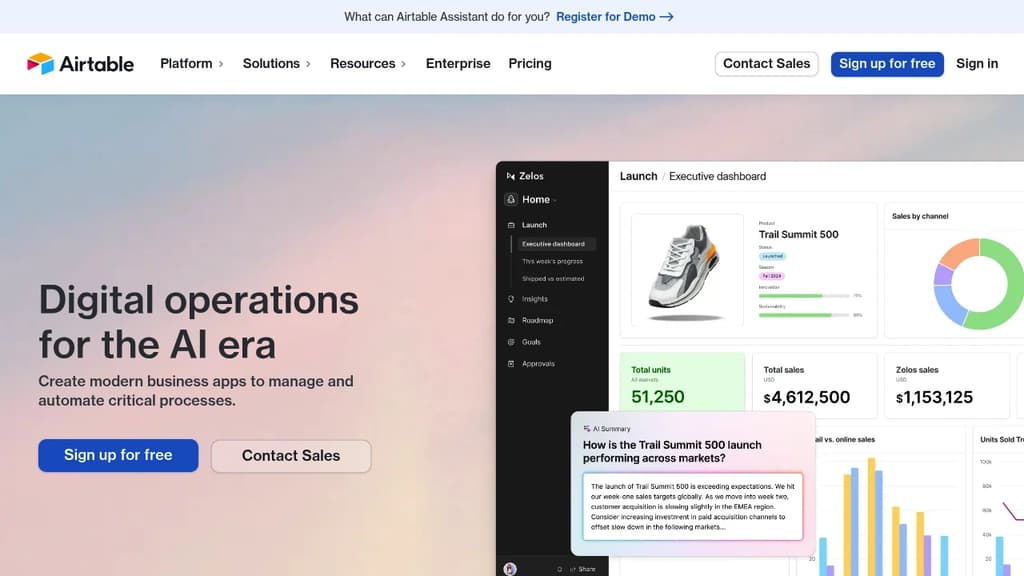 Screenshot of Airtable website