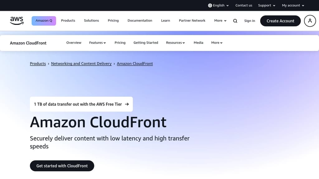 Screenshot of Amazon CloudFront website