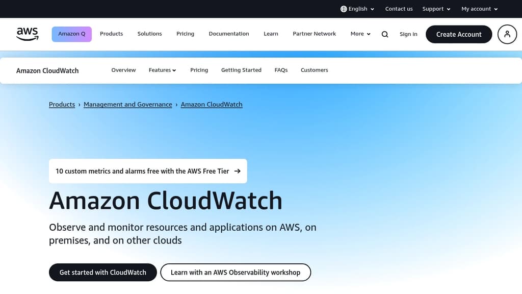 Screenshot of Amazon CloudWatch website
