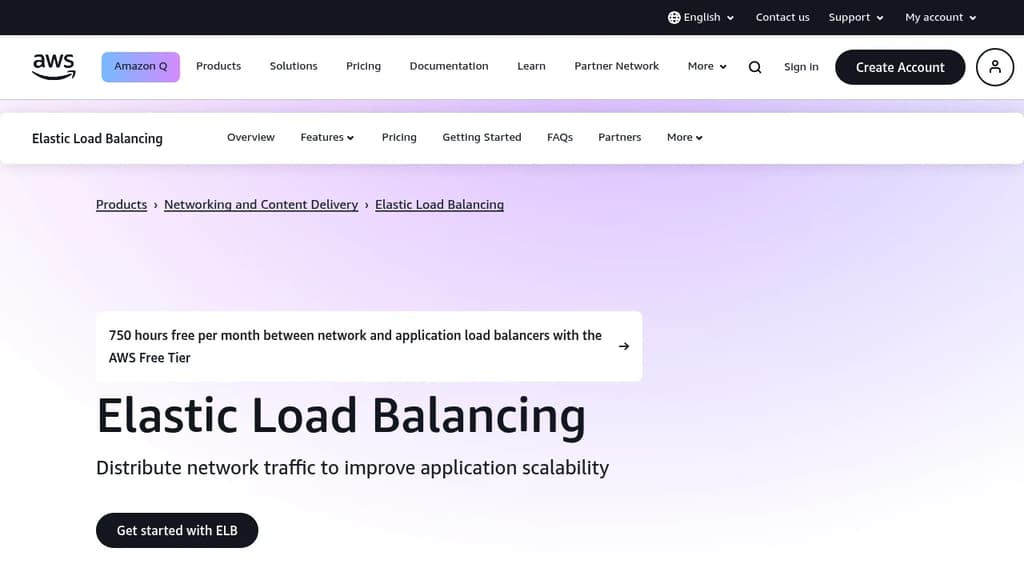 Screenshot of Amazon Elastic Load Balancer (ELB) website
