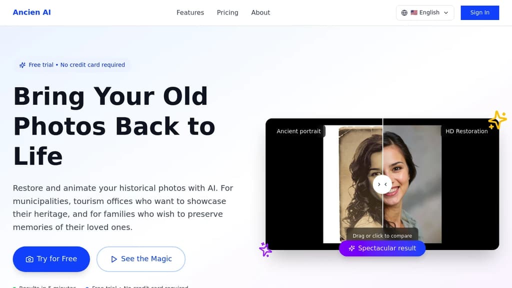 Screenshot of Ancien AI website
