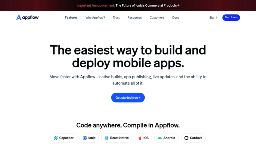 Screenshot of Appflow website