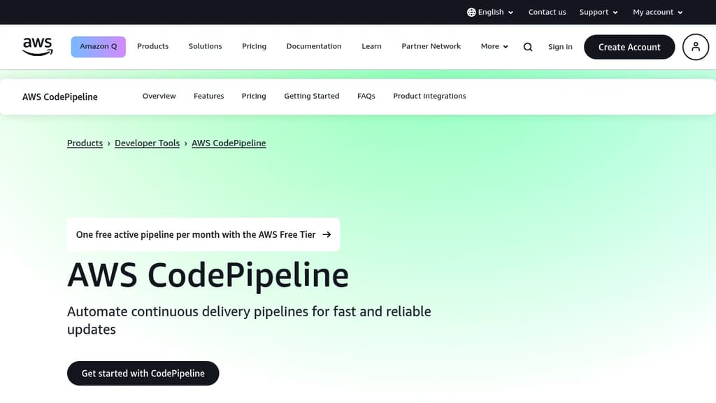 Screenshot of AWS CodePipeline website