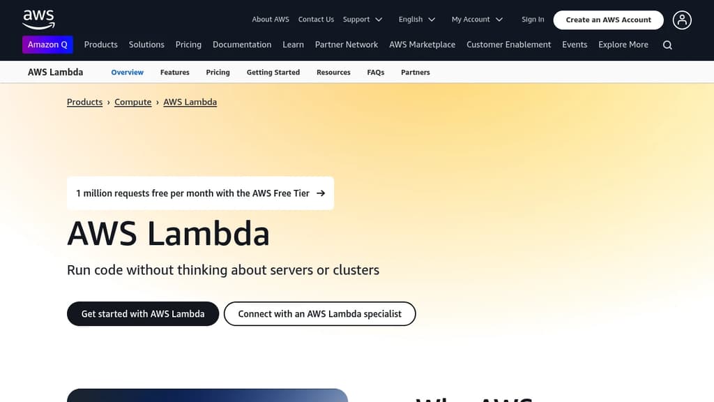 Screenshot of AWS Lambda website