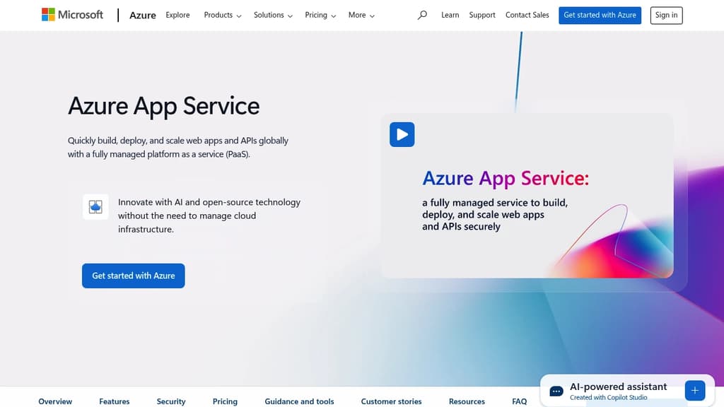 Screenshot of Azure App Service website