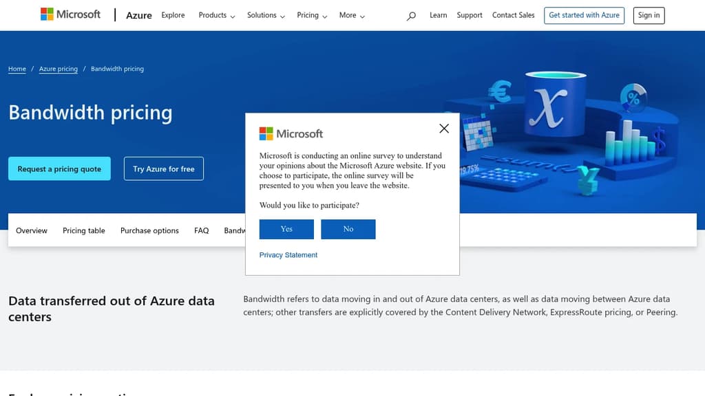 Screenshot of Azure Bandwidth Pricing Calculator website