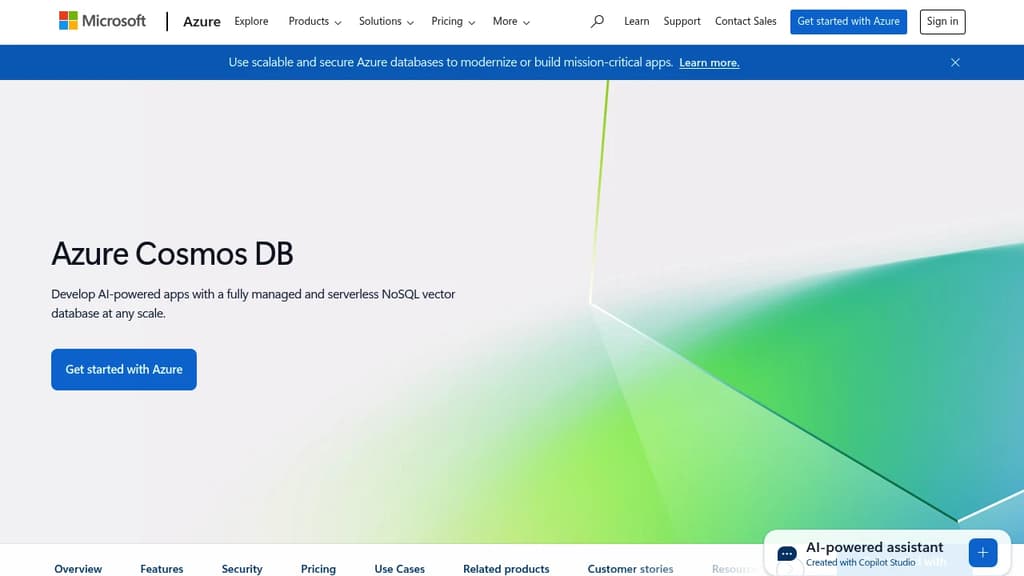 Screenshot of Azure Cosmos DB website