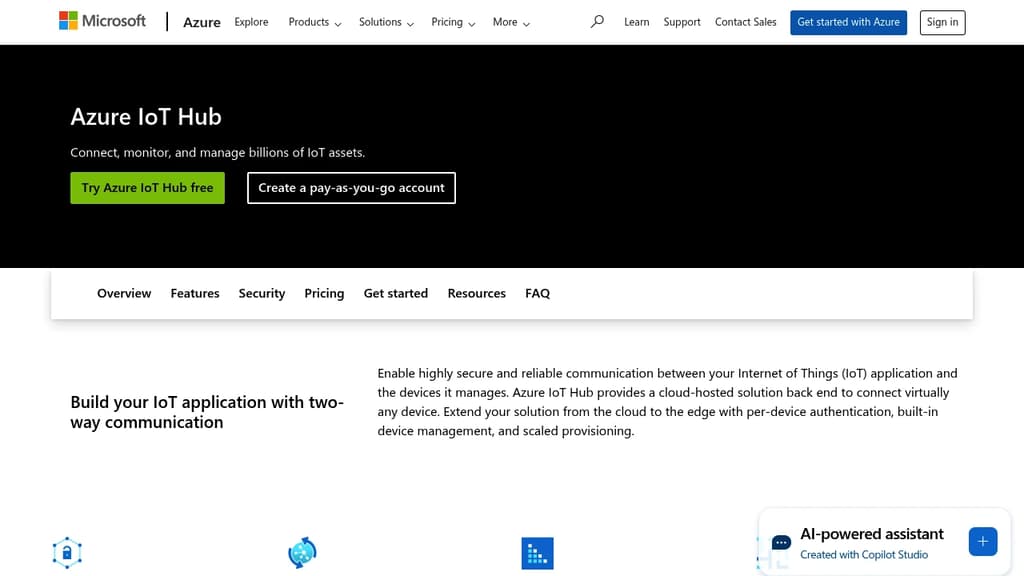 Screenshot of Azure IoT Hub website