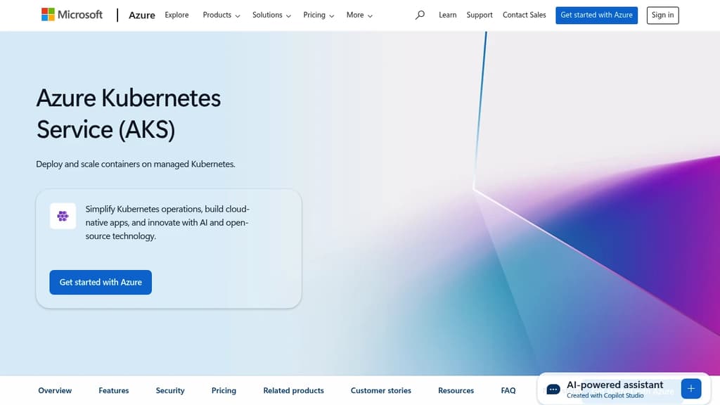 Screenshot of Azure Kubernetes Service (AKS) website