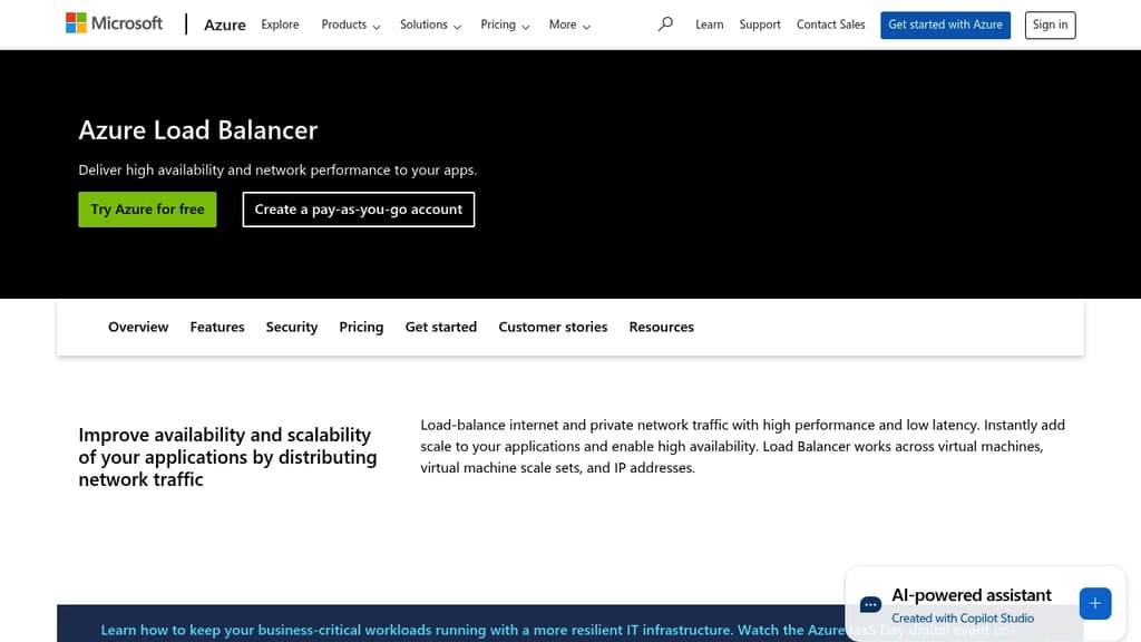Screenshot of Azure Load Balancer website