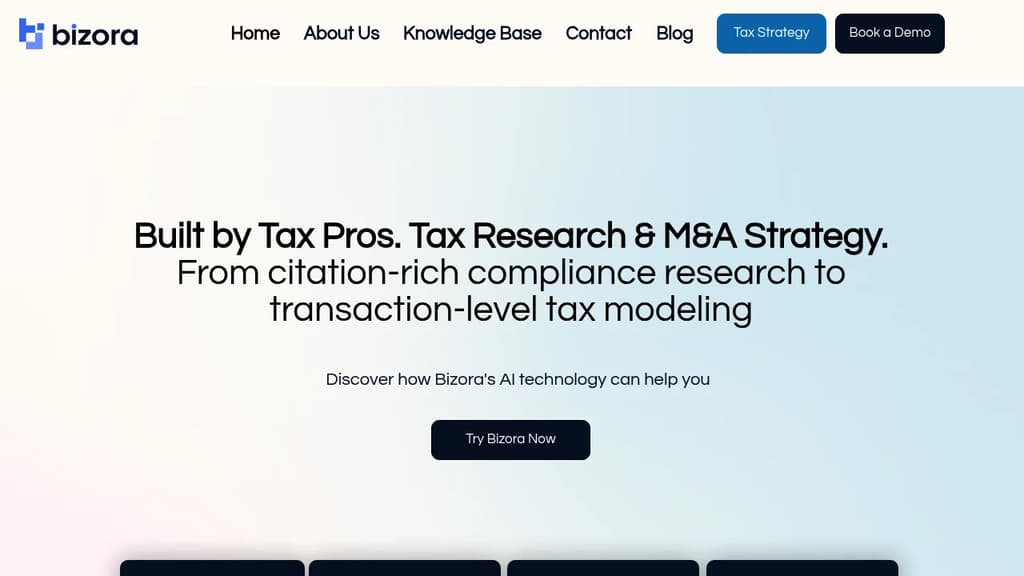 Screenshot of Bizora website