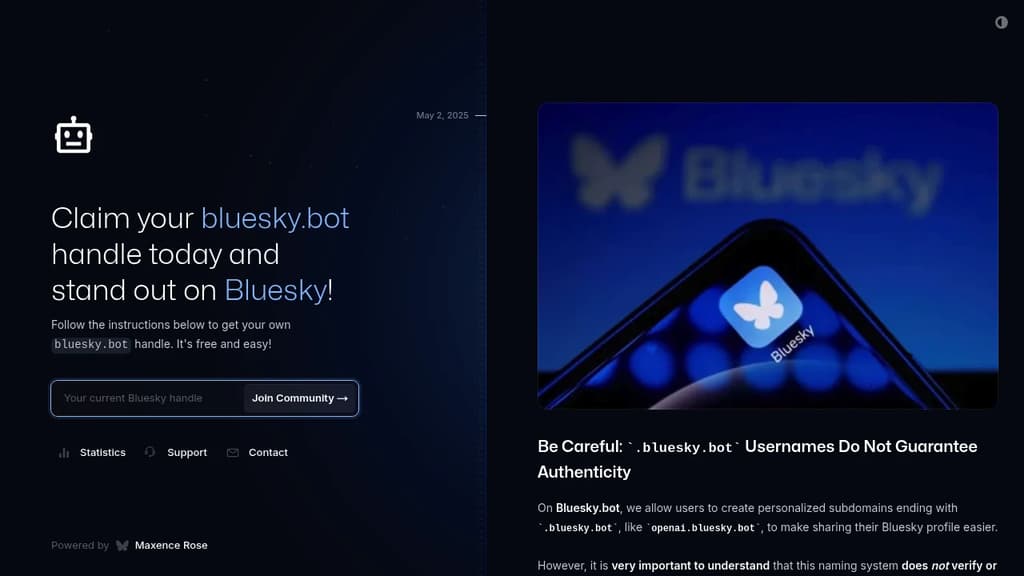 Screenshot of Bluesky.bot website