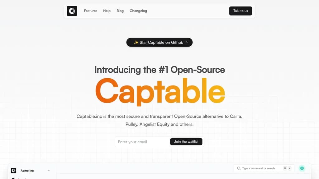 Screenshot of Captable website