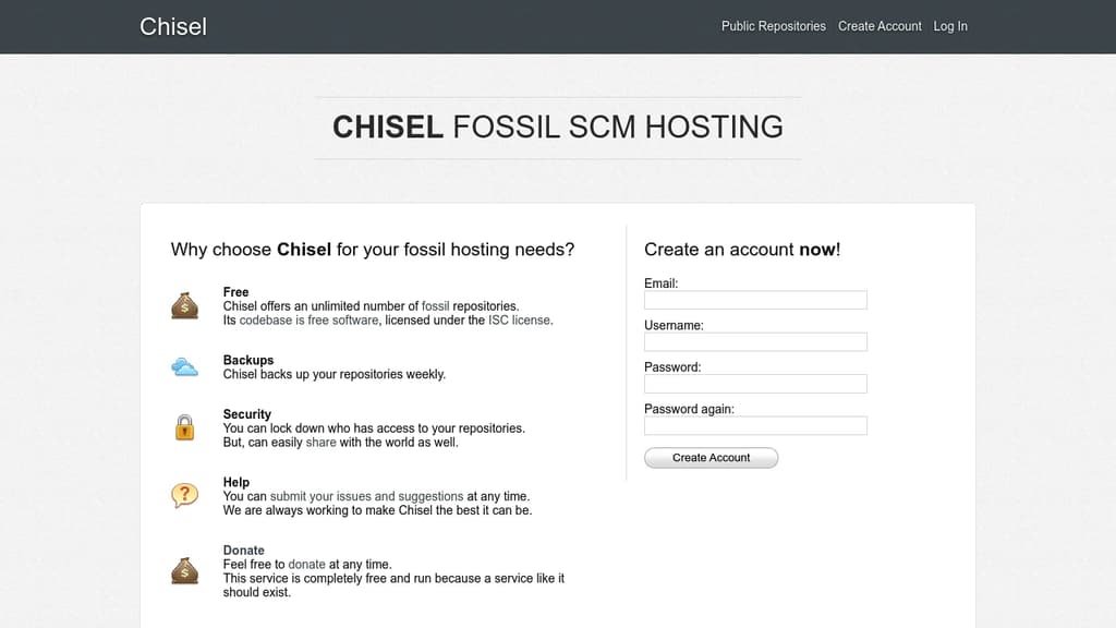 Screenshot of Chisel - Fossil SCM Hosting website