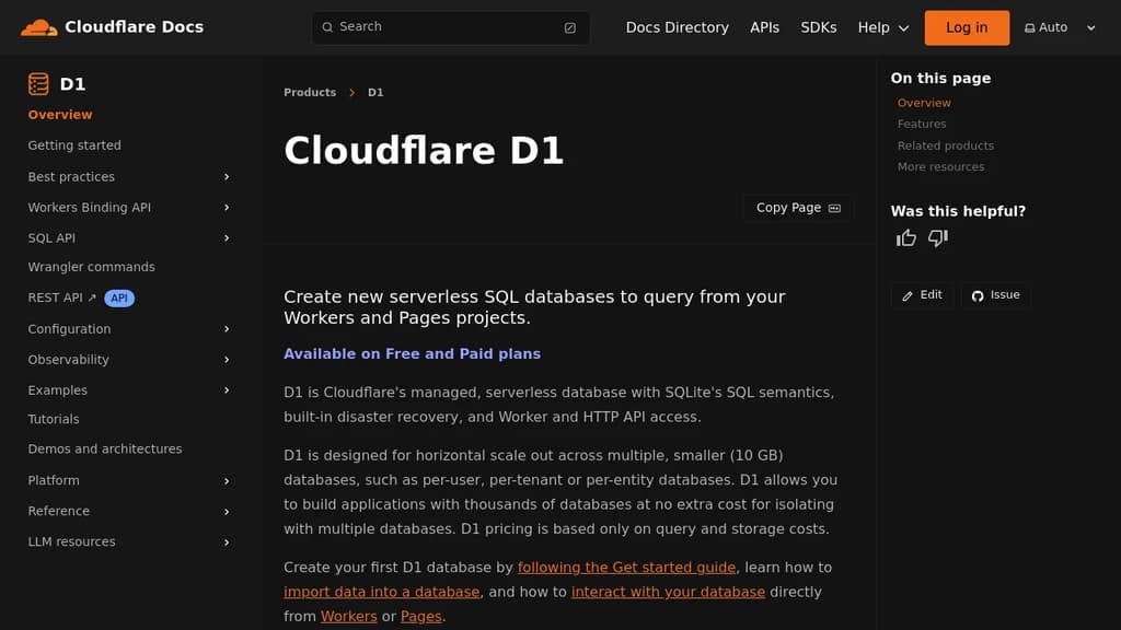 Screenshot of Cloudflare D1 website