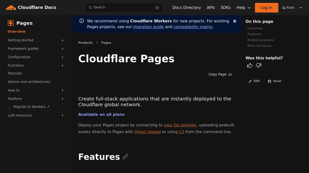 Screenshot of Cloudflare Pages website
