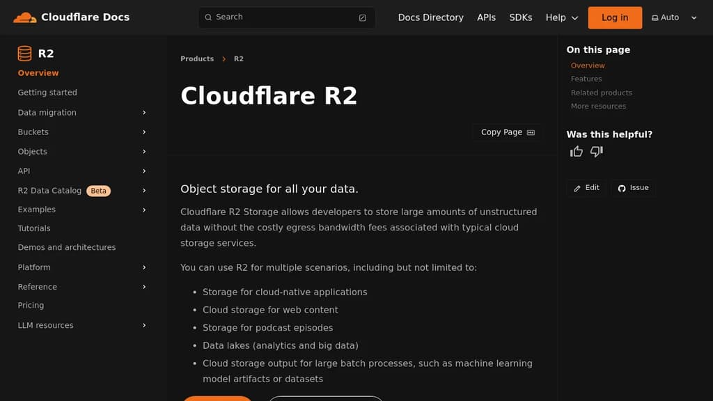 Screenshot of Cloudflare R2 Storage website