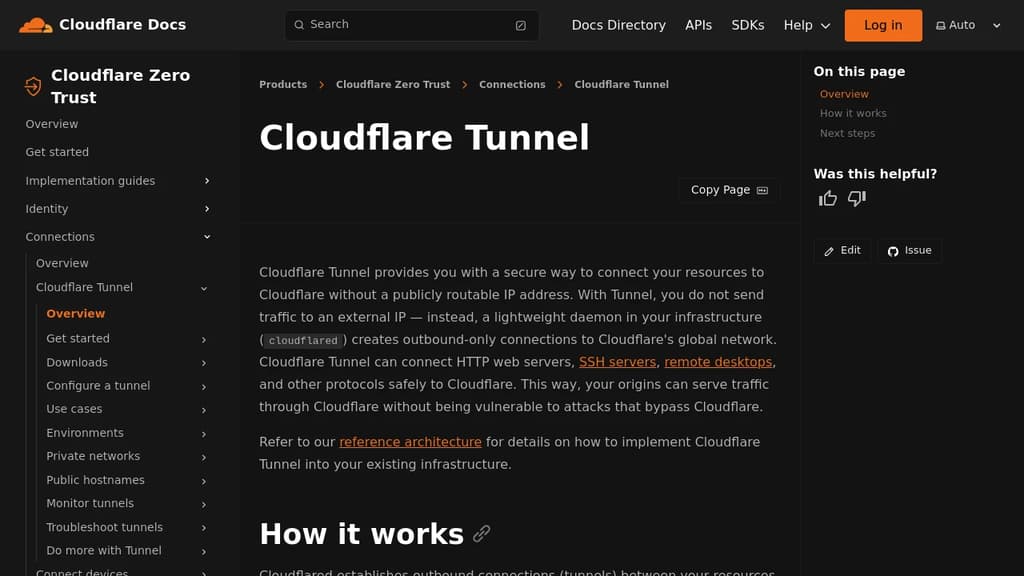 Screenshot of Cloudflare Tunnel website
