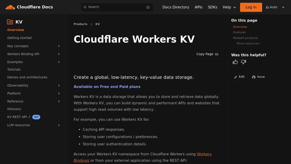 Screenshot of Cloudflare Workers KV website