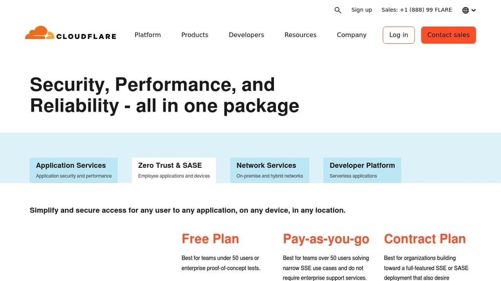 Screenshot of Cloudflare Zero Trust & SASE website