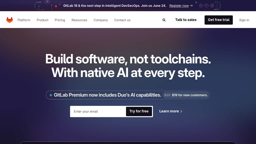 Screenshot of GitLab DevSecOps Platform website