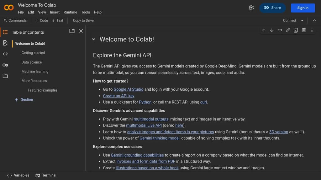 Screenshot of Google Colab website