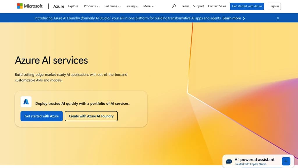 Screenshot of Microsoft Azure AI Services website