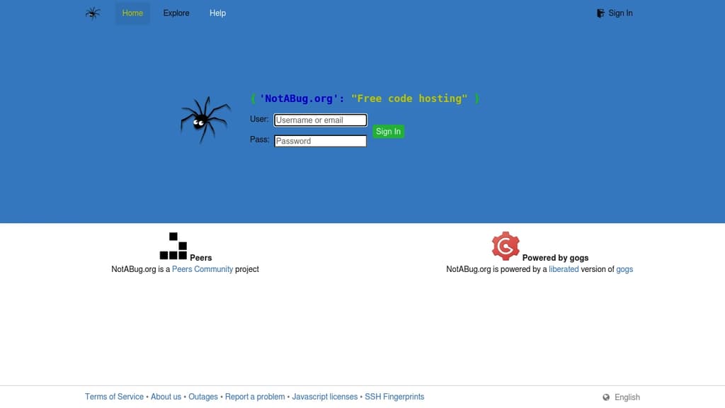 Screenshot of NotABug.org website