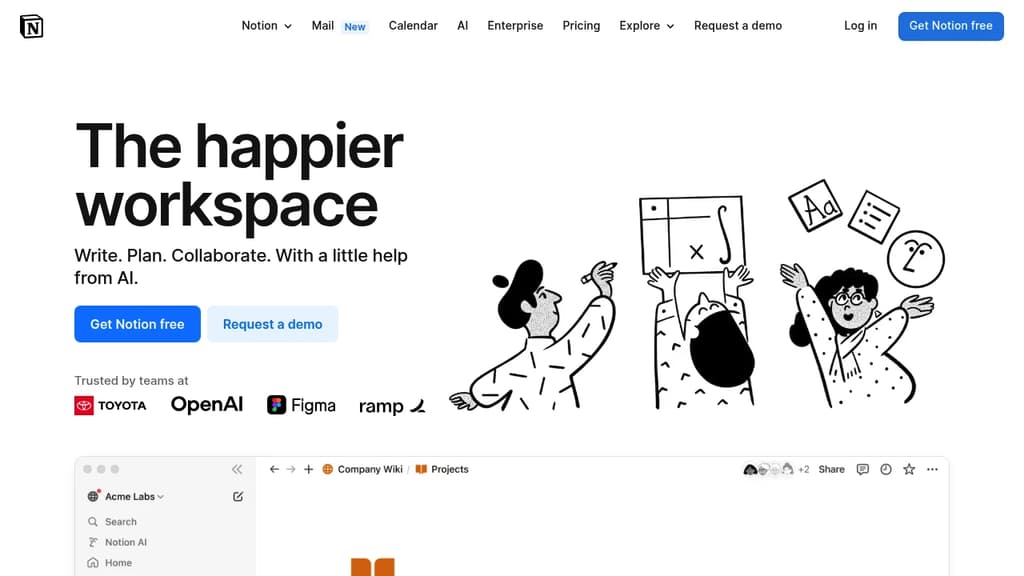 Screenshot of Notion website