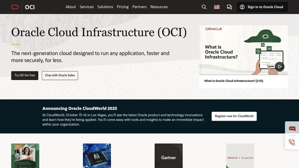 Screenshot of Oracle Cloud Infrastructure website