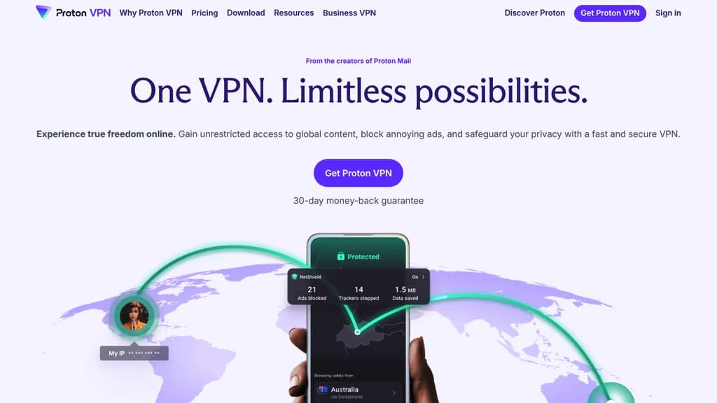 Screenshot of Proton VPN website