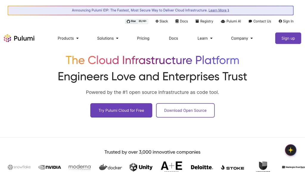 Screenshot of Pulumi Infrastructure as Code Platform website