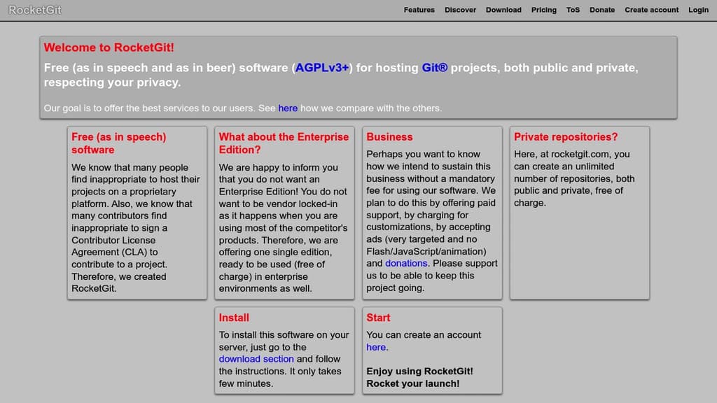 Screenshot of RocketGit website