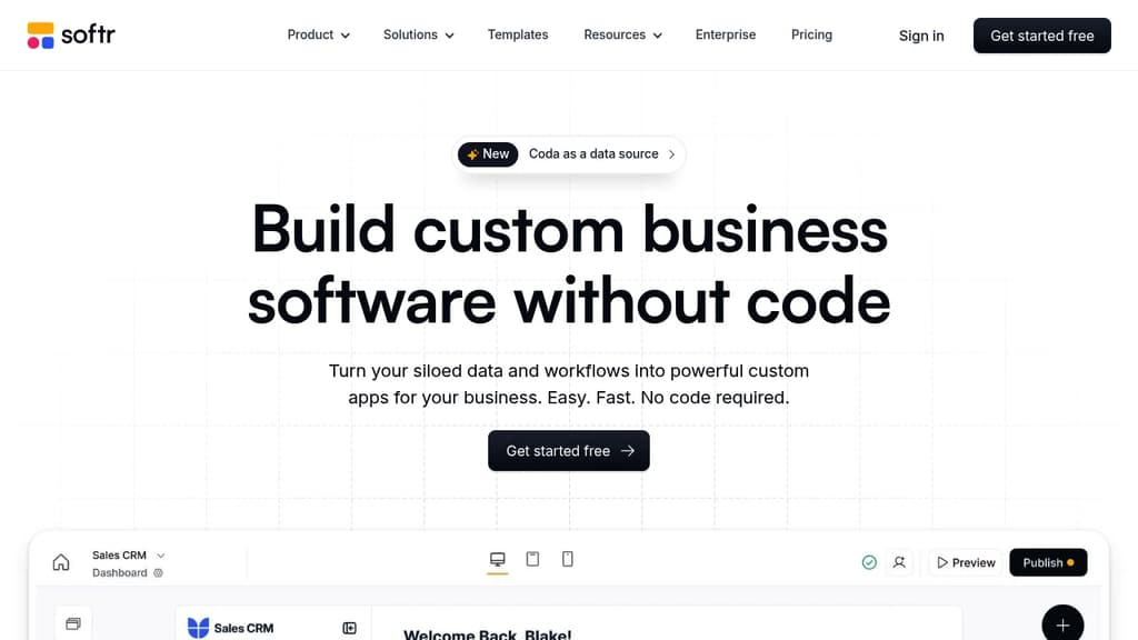 Screenshot of Softr website