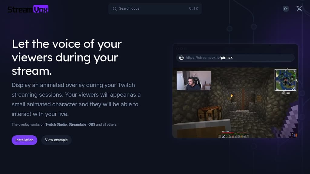 Screenshot of StreamVox website